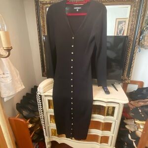 Harper Black Long Sleeve Dress with Gold Buttons
